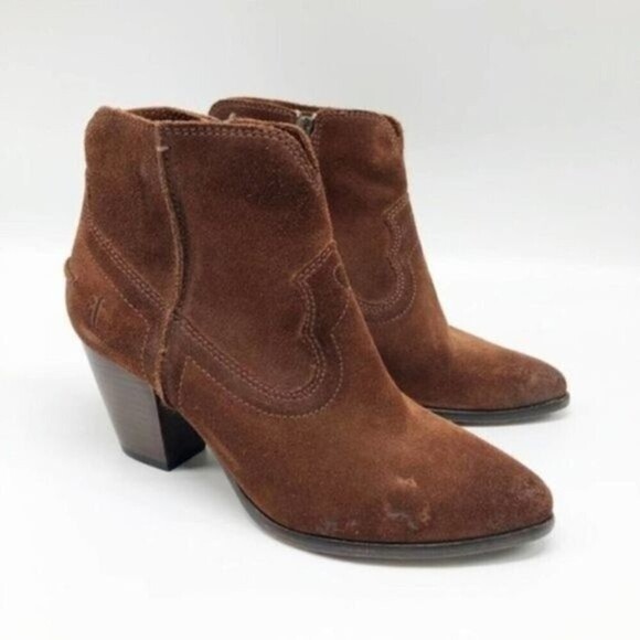 FRYE Renee Seam Short Burnished Brown Suede Bootie  - Picture 1 of 8